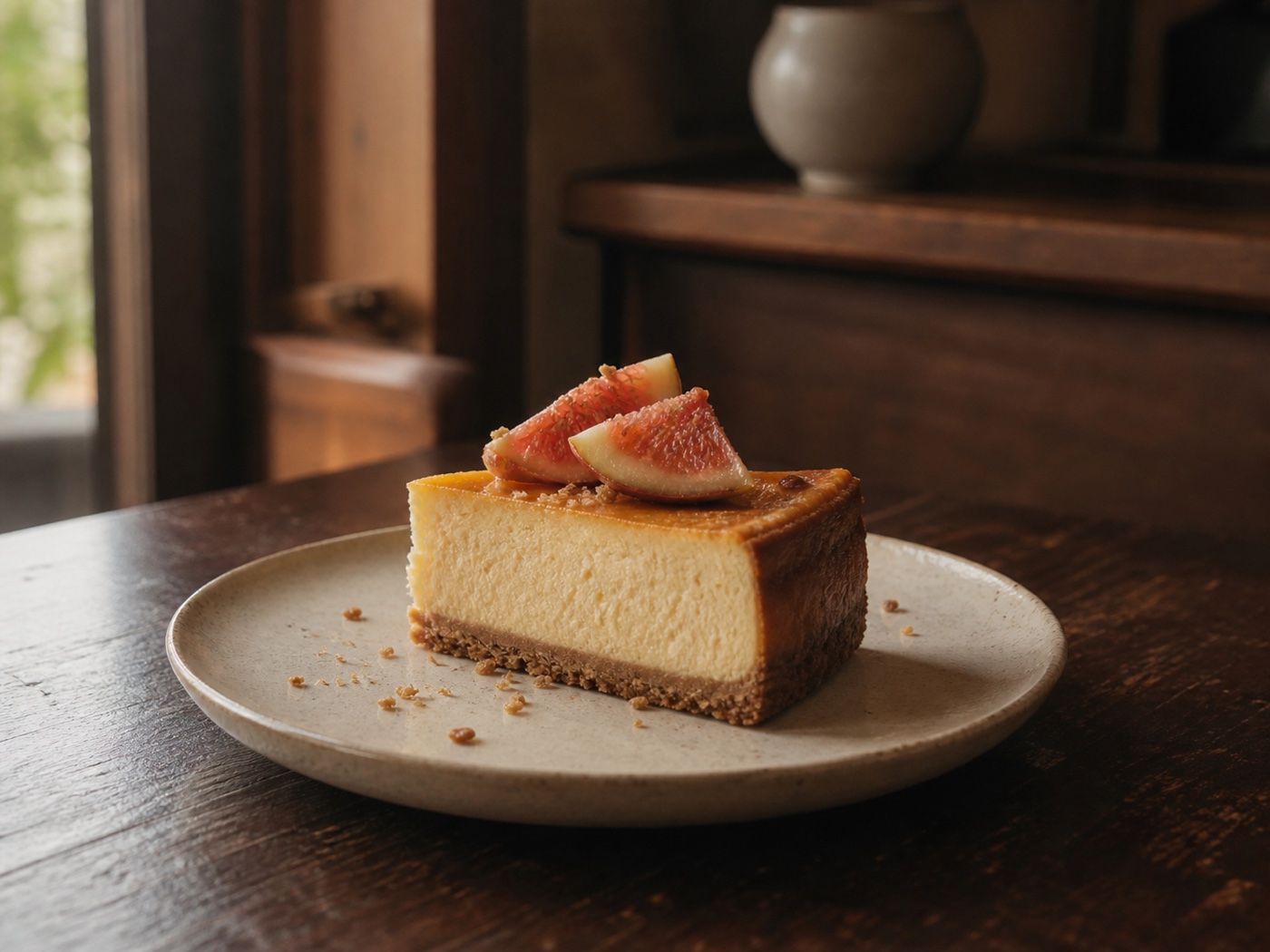 旬のいちじくを添えた季節のチーズケーキ